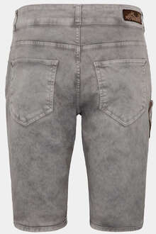 Herren Jeans-Bermuda Lederhose`mit Stickerei hellgrau