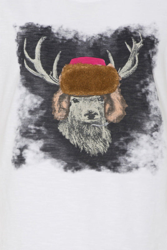 Damen T-Shirt 'Hirsch mit Fellmütze'