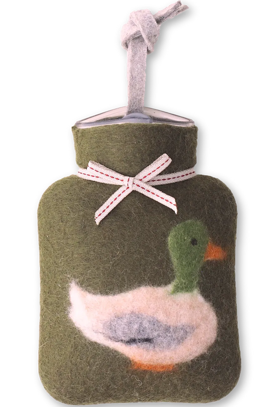 Mini-Wärmflasche aus Merinowolle mit Stockente - green earth