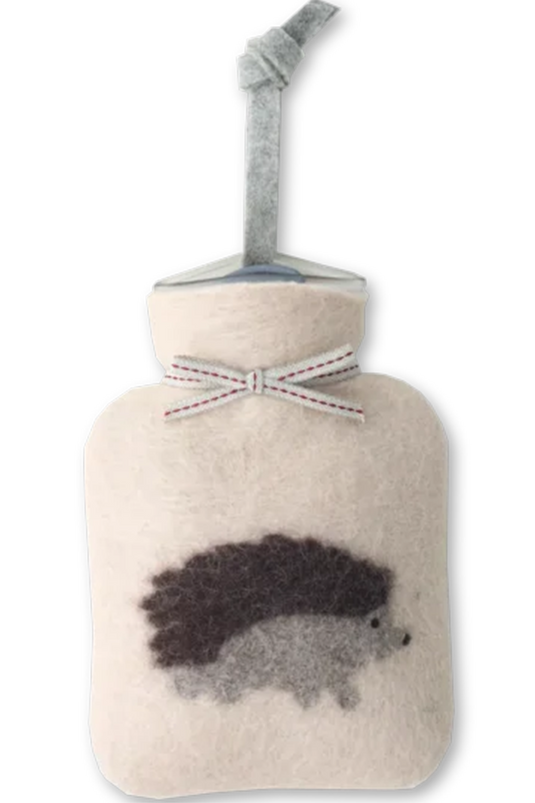 Mini-Wärmflasche aus Merinowolle mit Igelmotiv - white dune