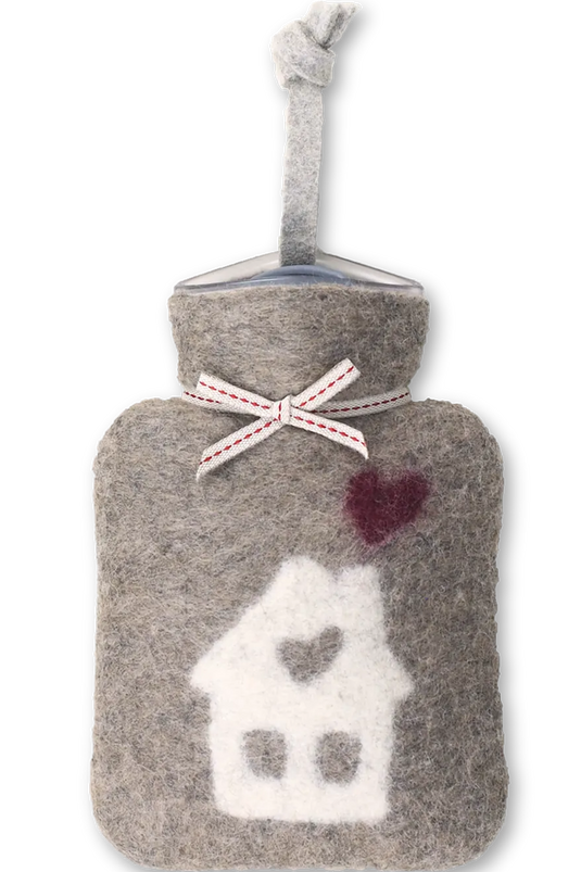 Mini-Wärmflasche aus Merinowolle mit Häuschenmotiv - cashmere