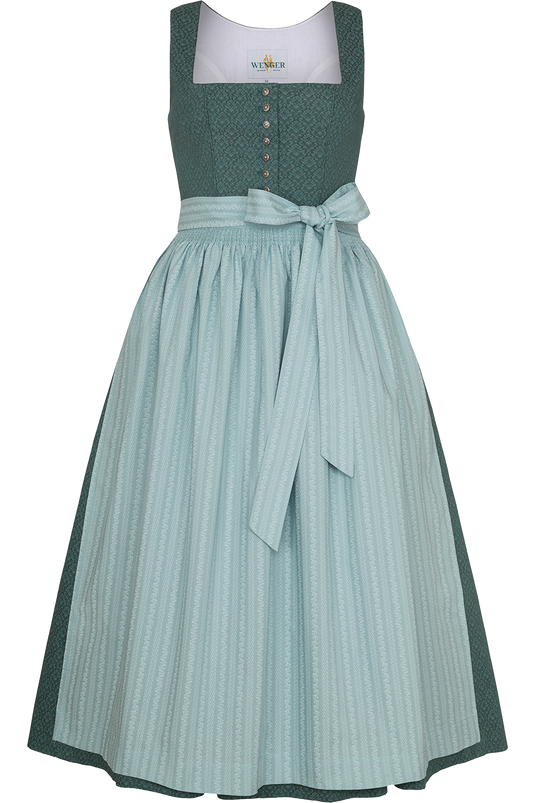 Langes Dirndl aus Baumwolle mit Ornamentmuster - salbei mint