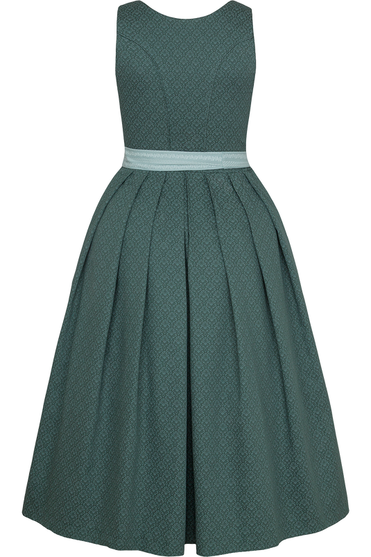 Langes Dirndl aus Baumwolle mit Ornamentmuster - salbei mint