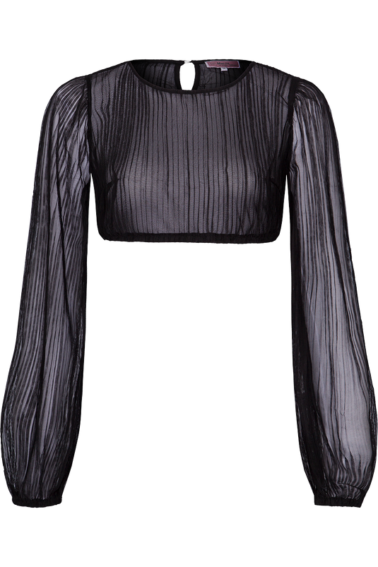 Dirndlbluse mit langen Puffärmeln und Streifenmuster - schwarz