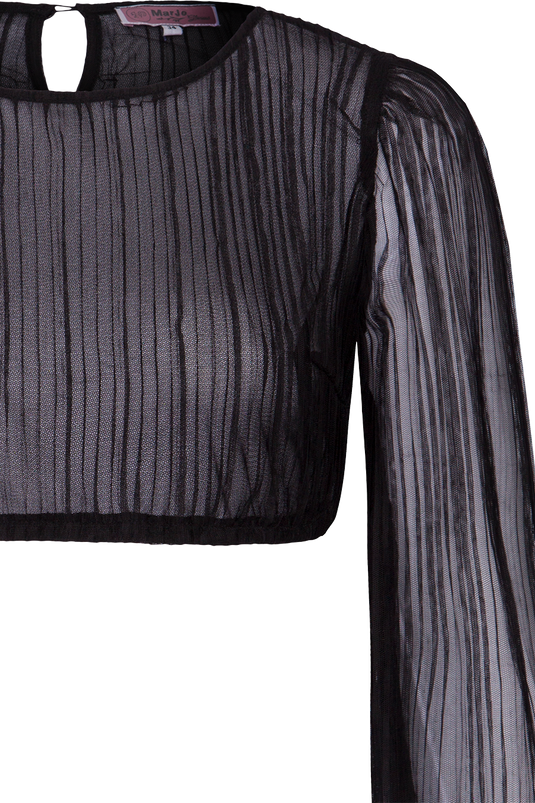 Dirndlbluse mit langen Puffärmeln und Streifenmuster - schwarz