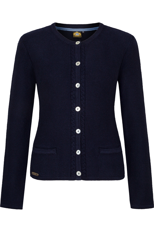 Damen Strickjacke mit Zopfmuster und Perlmuttknöpfen - marine