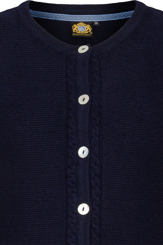 Damen Strickjacke mit Zopfmuster und Perlmuttknöpfen - marine