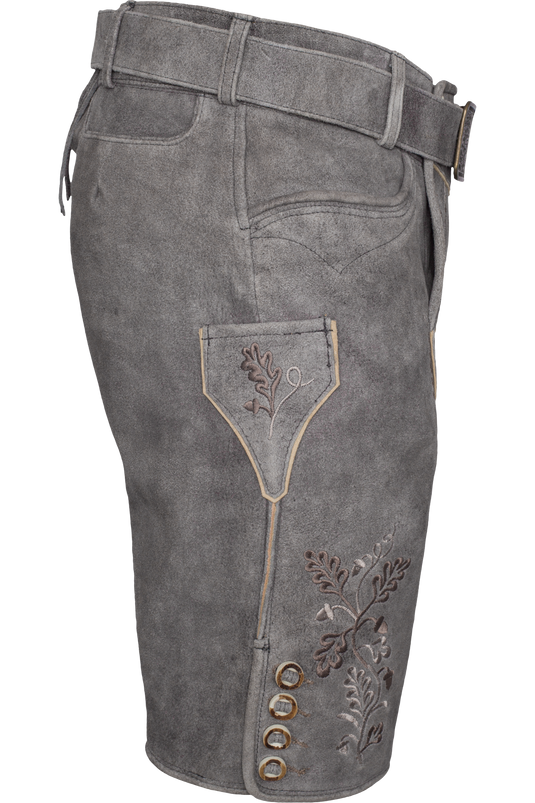 Herren Lederhose kurz bestickt mit Gürtel Gweih & Silk MIGUEL WILDBOCK M. GÜRTEL in TITANGRAU/SILBERGRAU - Seitenansicht