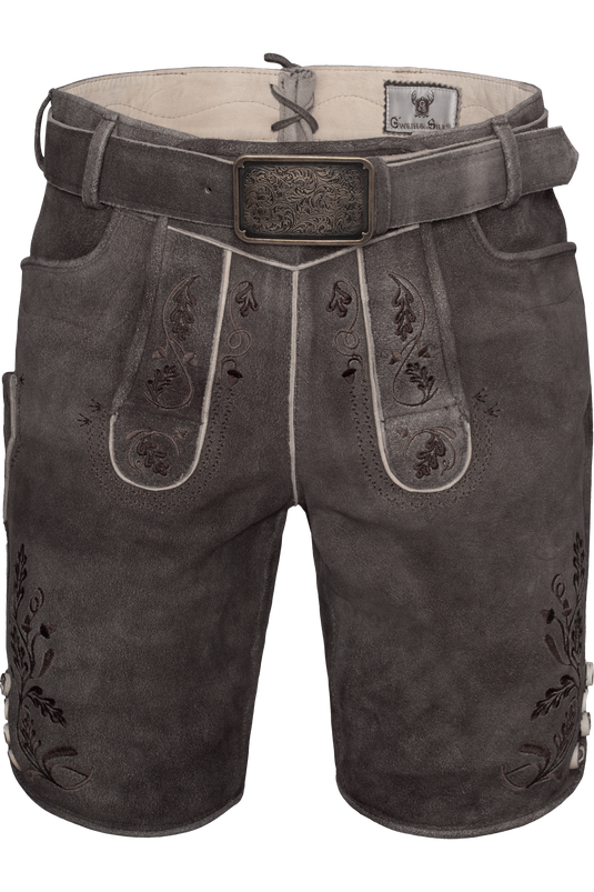 Herren Lederhose kurz Geweih & Silk PEDRO WILDBOCK M. GÜRTEL in BISON/SCHOKO - Vorderansicht