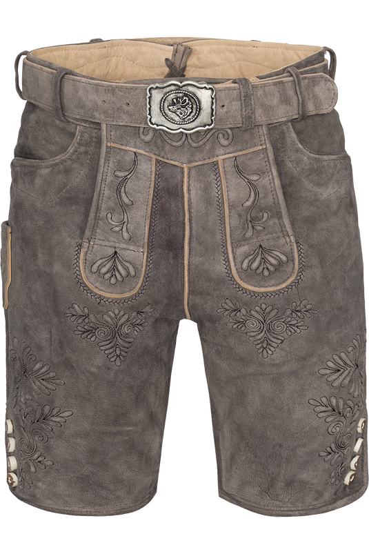 Kurze Herren Wildbock-Lederhose mit Gürtel - stonegrey schwarz