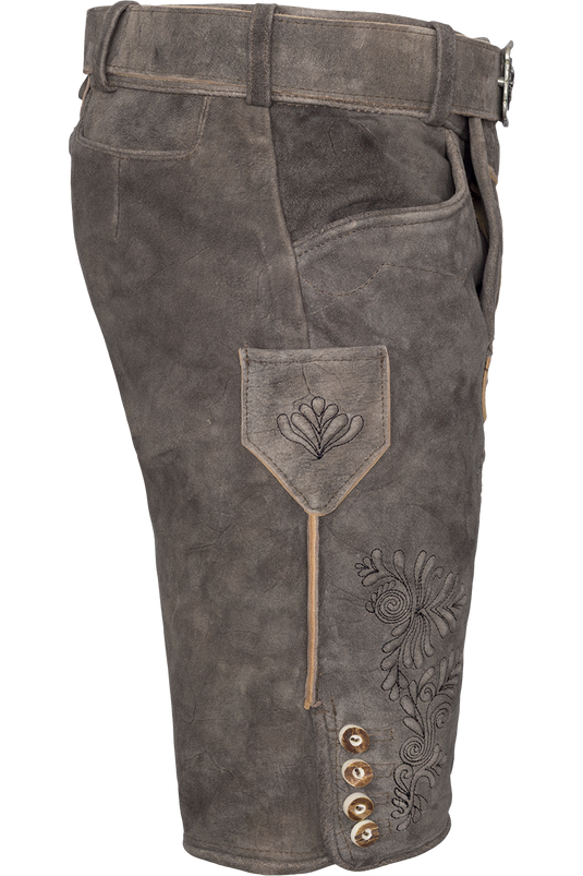 Kurze Herren Wildbock-Lederhose mit Gürtel - stonegrey schwarz