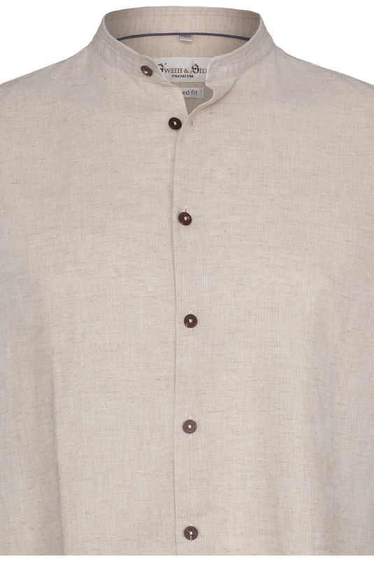 Herren Trachtenhemd mit Stehkragen Gweih & Silk ALPSEE 04/251 in SAND - Vorderansicht Detail oben