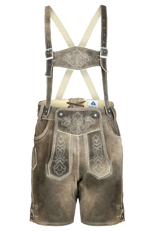 Kinder Lederhose kurz mit Stickerei und Trägern - schiefer