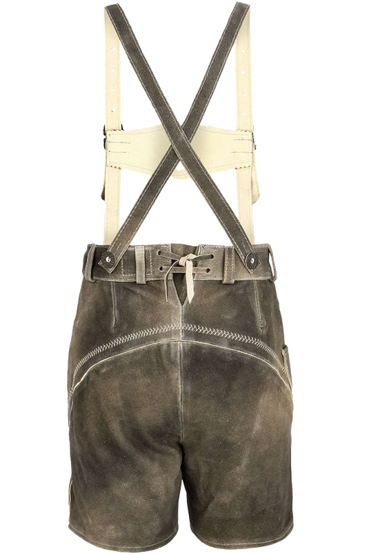 Kinder Lederhose kurz mit Stickerei und Trägern - schiefer