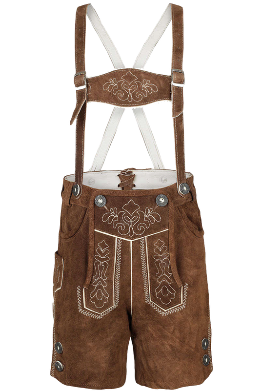 Kinder Lederhose kurz mit Stickerei und Trägern - kamel