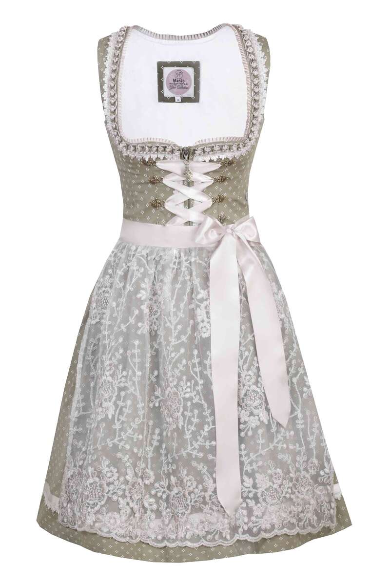 Mini-Dirndl mit Spitzenschrze oliv taupe