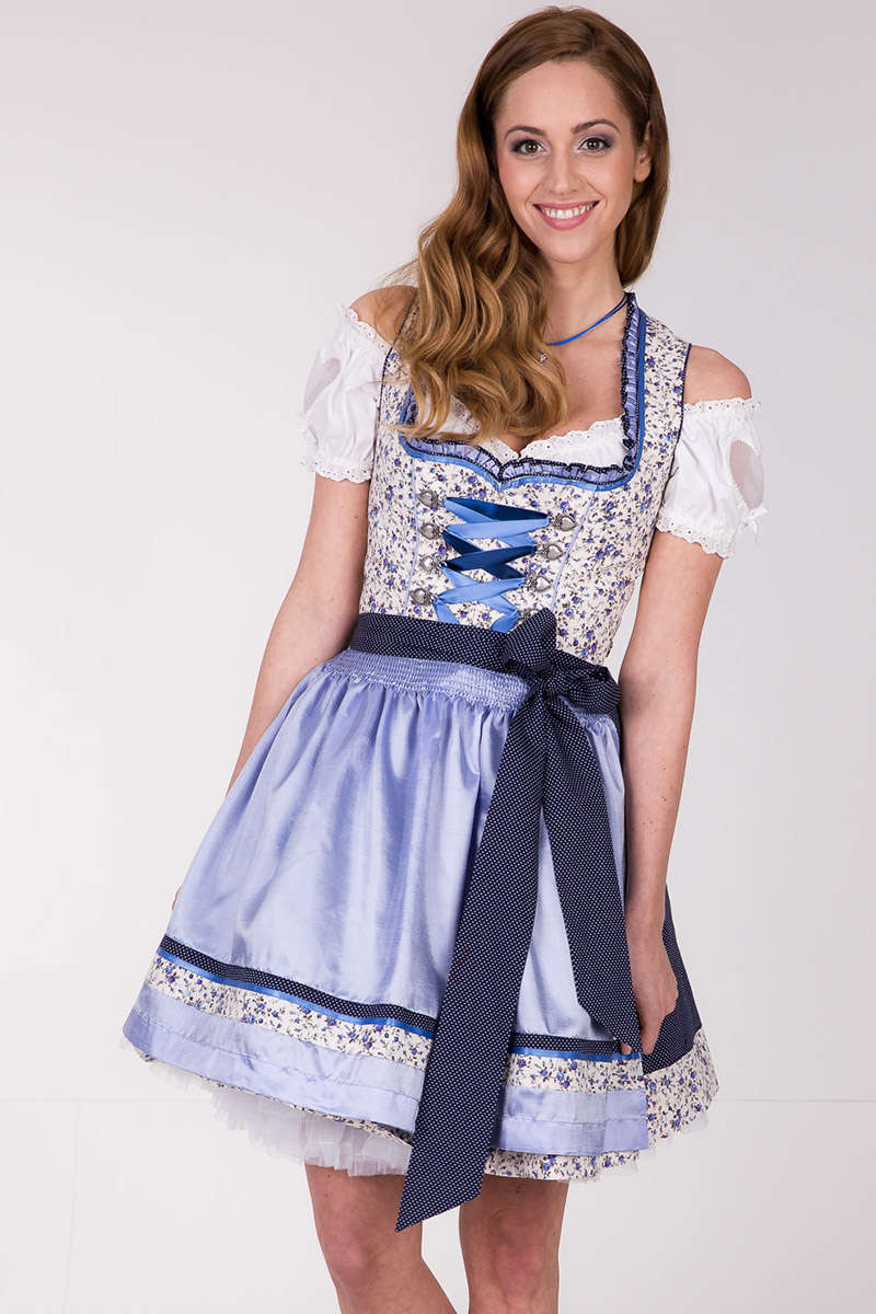 Mini Dirndl Blumenprint creme blau Bild 2