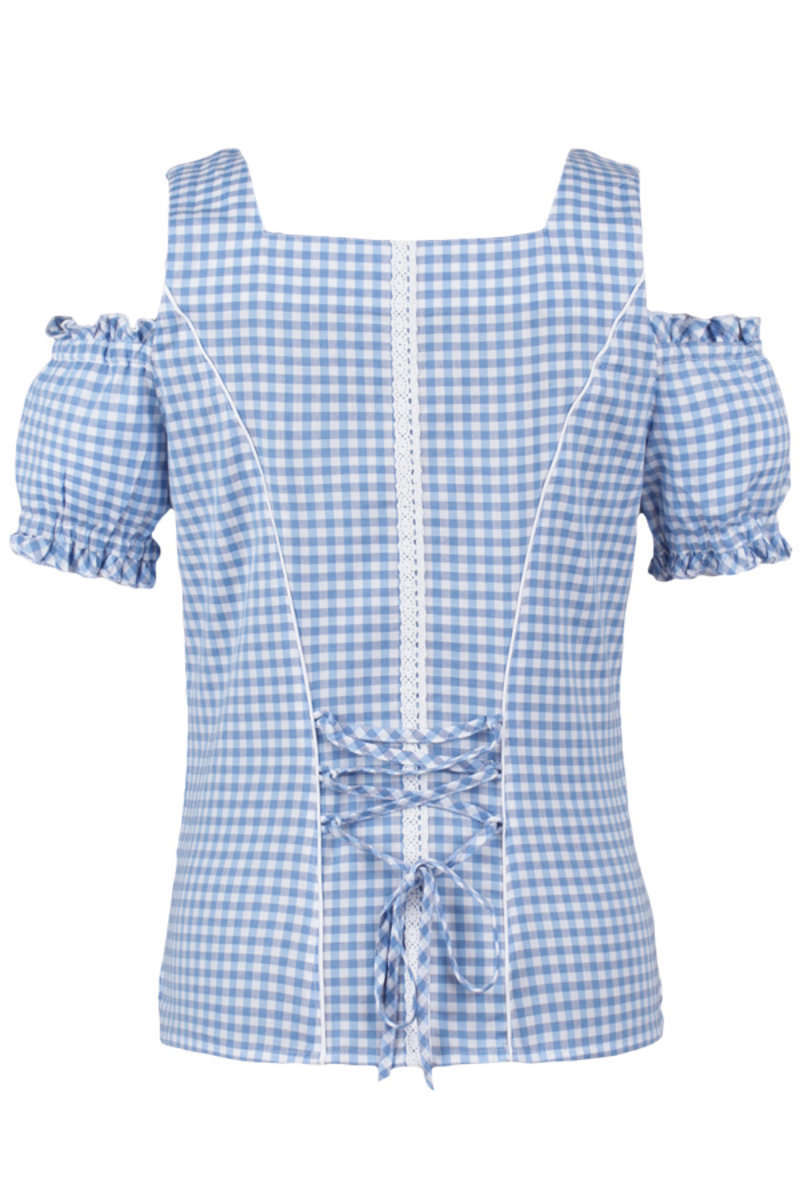 Carmenbluse blau-wei kariert Bild 2