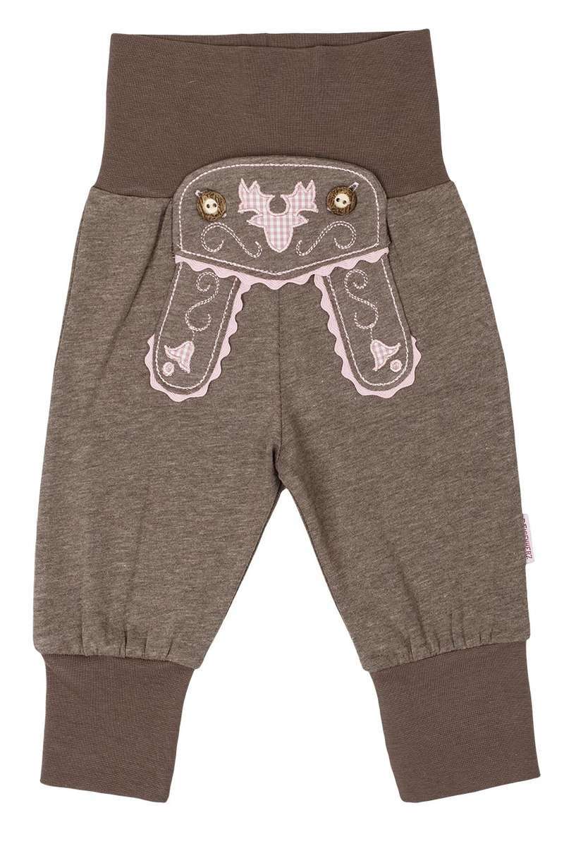 Baby Schlupfhose im Lederhosenstil braun rosa