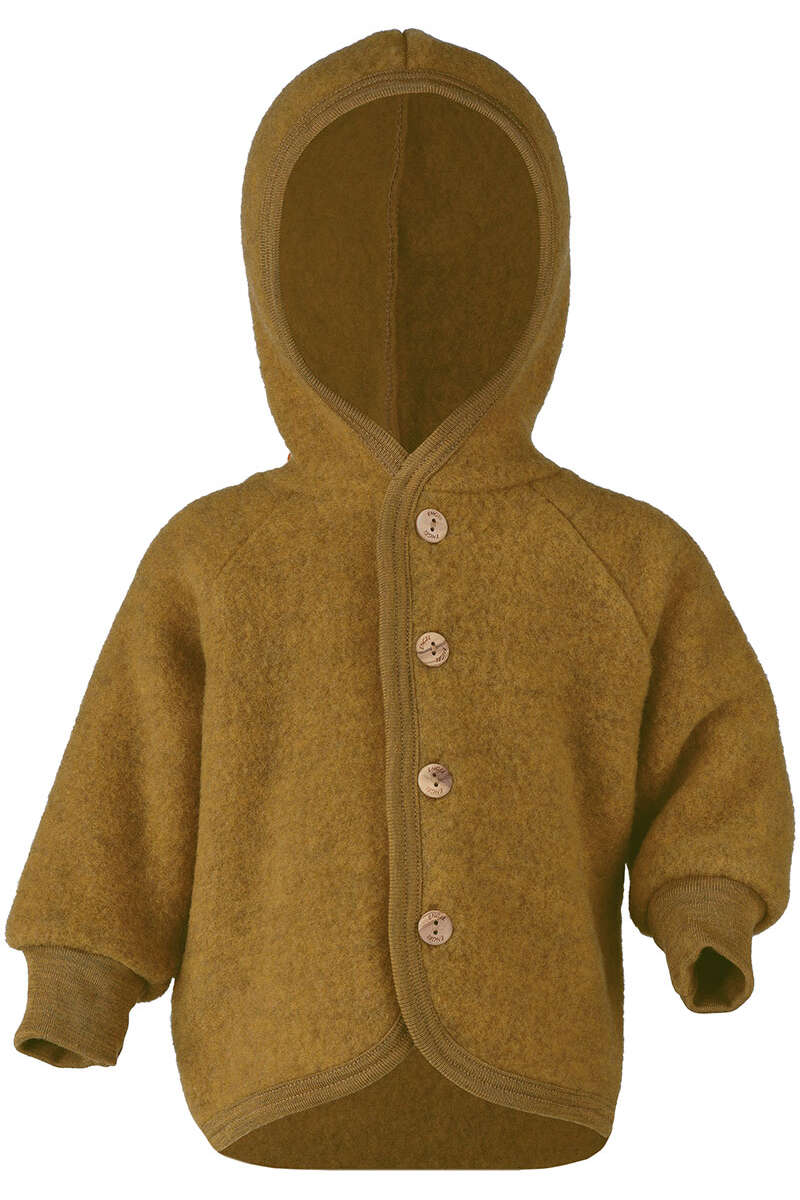 Baby-Jacke mit Kapuze aus Bio Schurwollfleece safran gelb