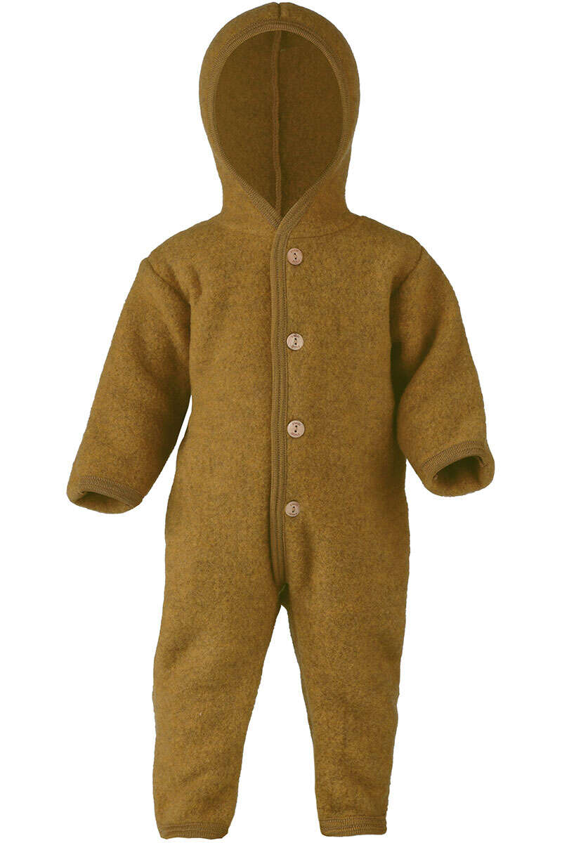 Baby-Wollfleece-Overall mit Kapuze aus Bio Schurwollfleece safrangelb