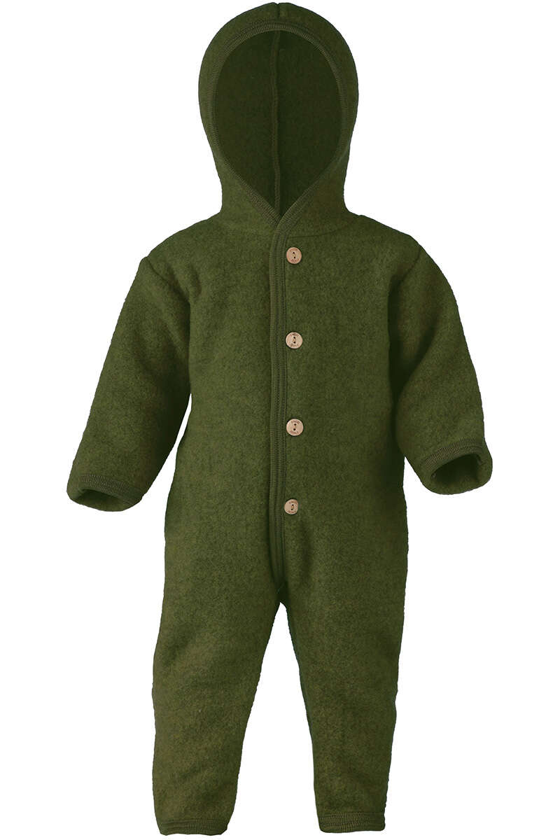 Baby-Wollfleece-Anzug mit Kapuze aus Bio Schurwollfleece schilfgrün