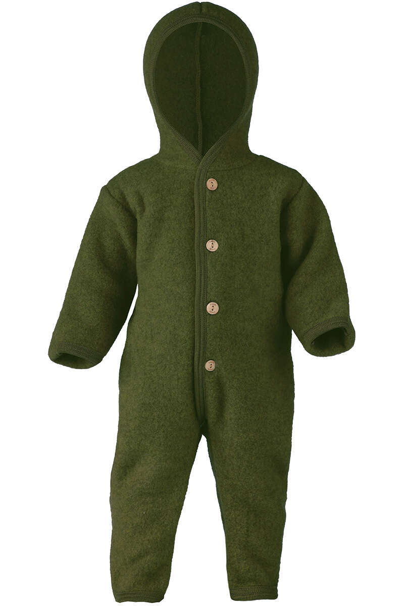 Baby-Wollfleece-Anzug mit Kapuze aus Bio Schurwollfleece schilfgrn