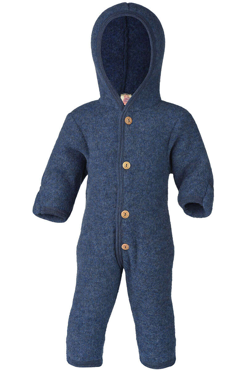 Baby-Wollfleece-Anzug mit Kapuze aus Bio Schurwollfleece blau