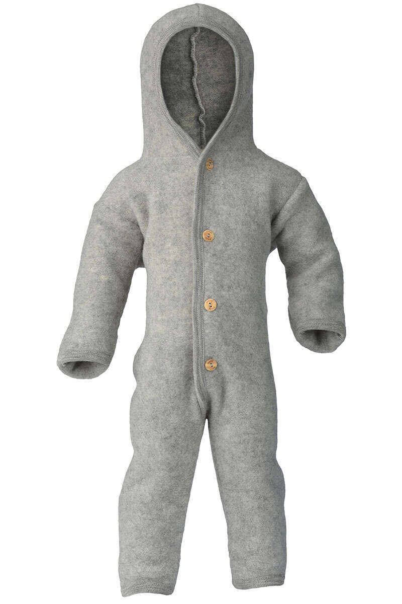Baby-Wollfleece-Anzug mit Kapuze aus Bio Schurwollfleece hellgrau