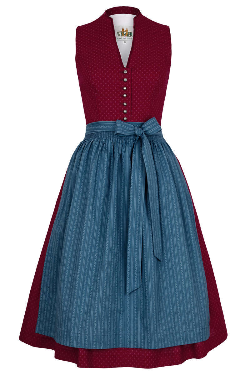 Baumwolldirndl V-Ausschnitt rot blau