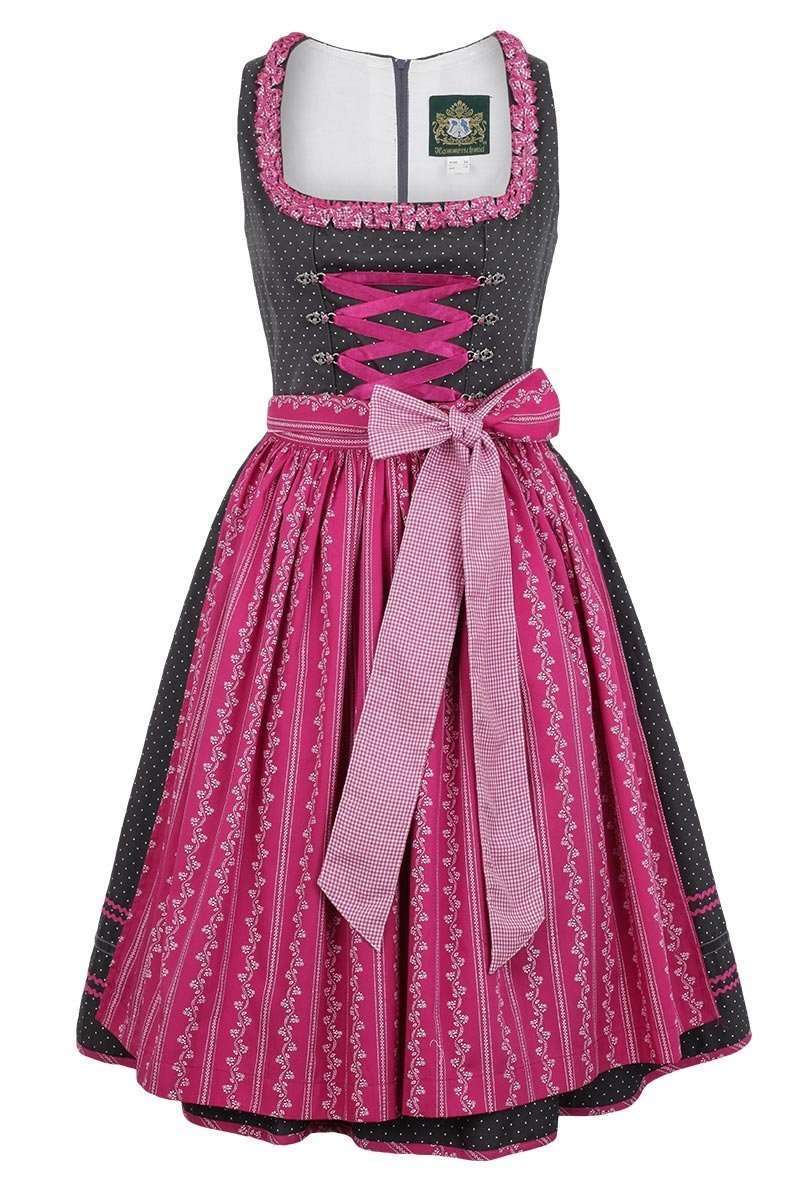 Baumwolldirndl kurz grau pink