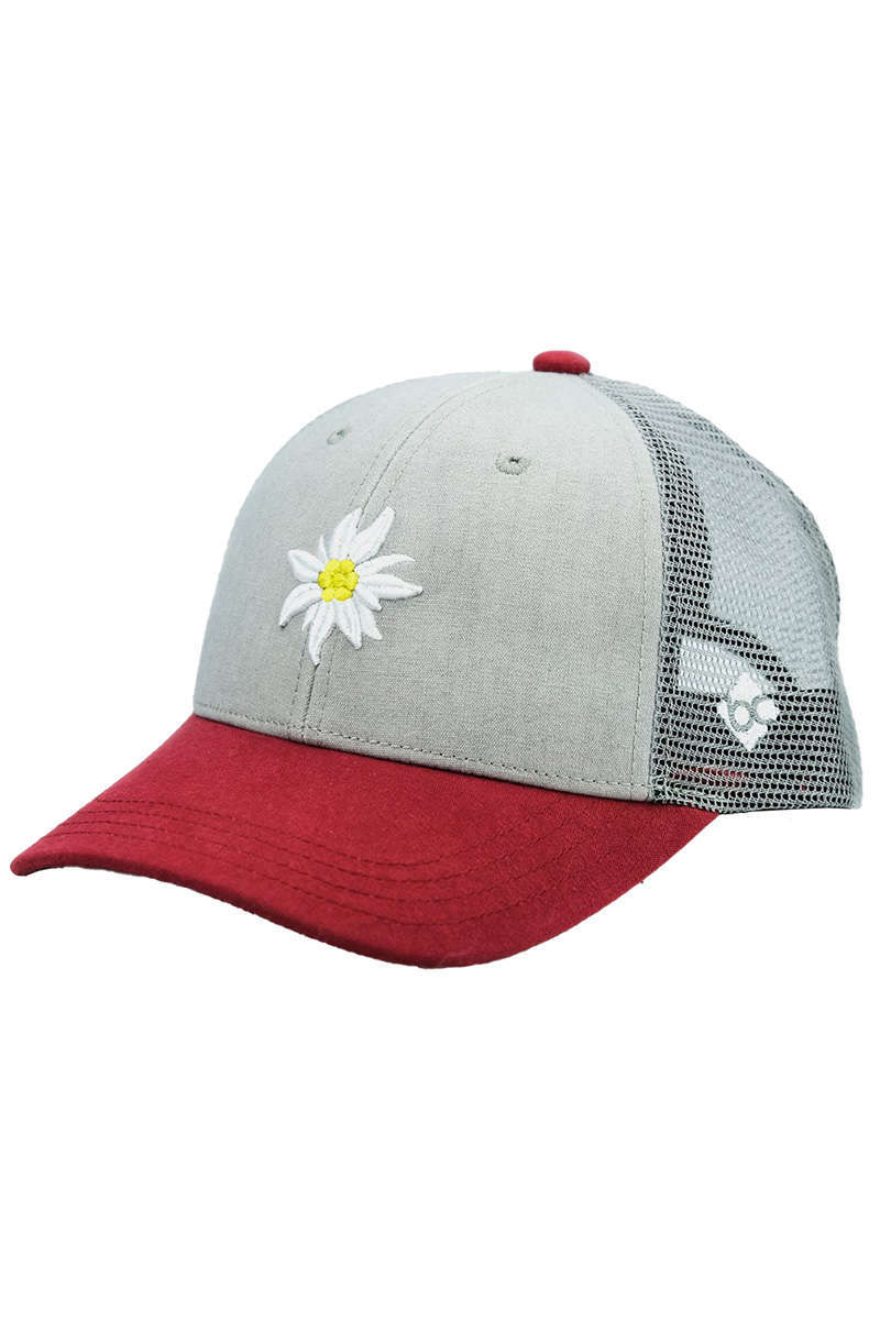 Curved Cap mit Edelweiss hellgrau rot