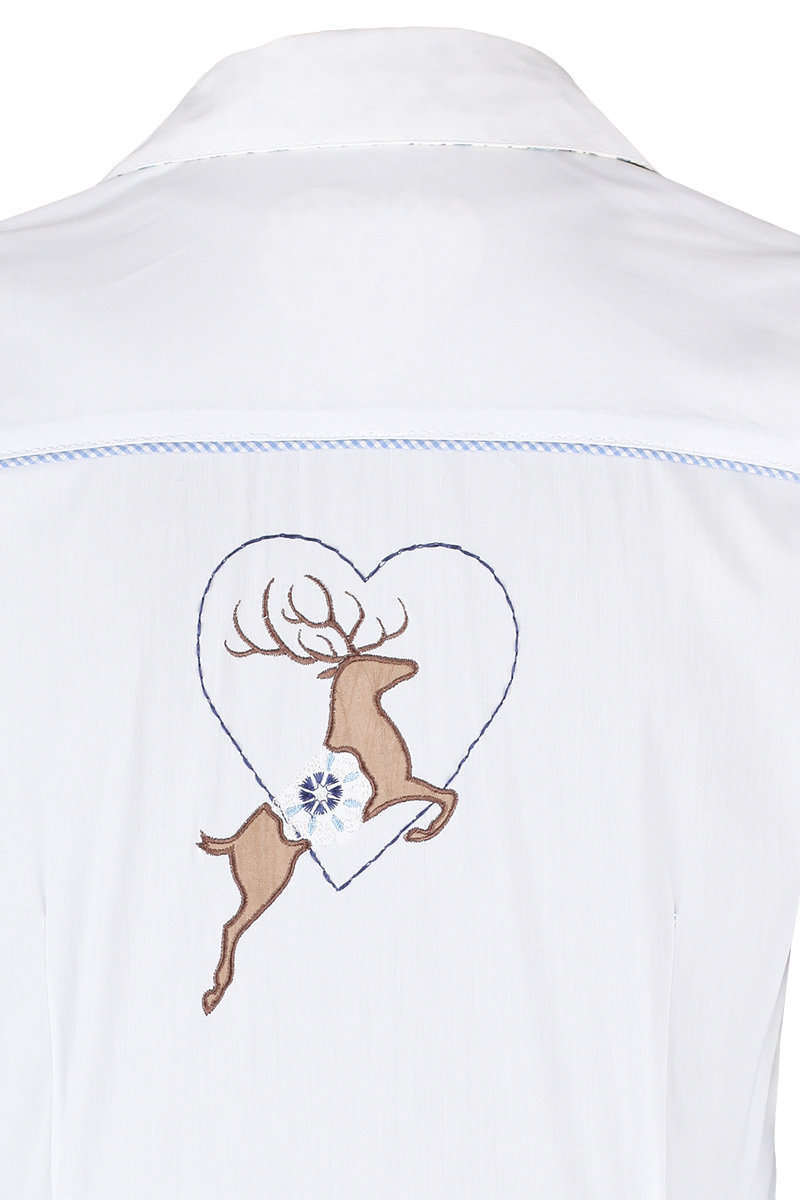 Damen Trachtenbluse Krempelarm wei hellblau Bild 2
