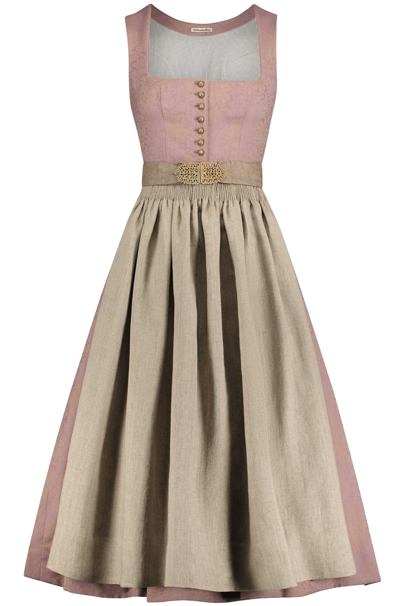 Dirndl lang mit Faltenrock und goldenen Knpfen malve-birke Bild 2