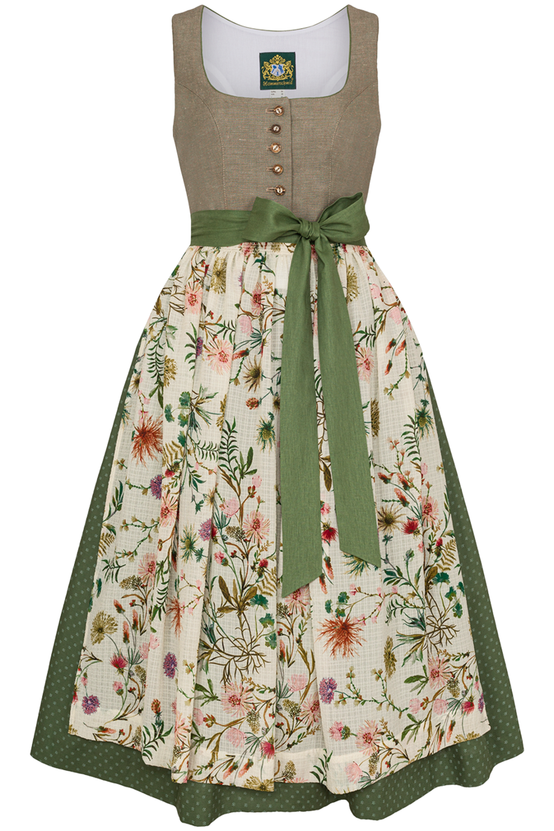 Leinendirndl Blumenprint gemustert lang grn