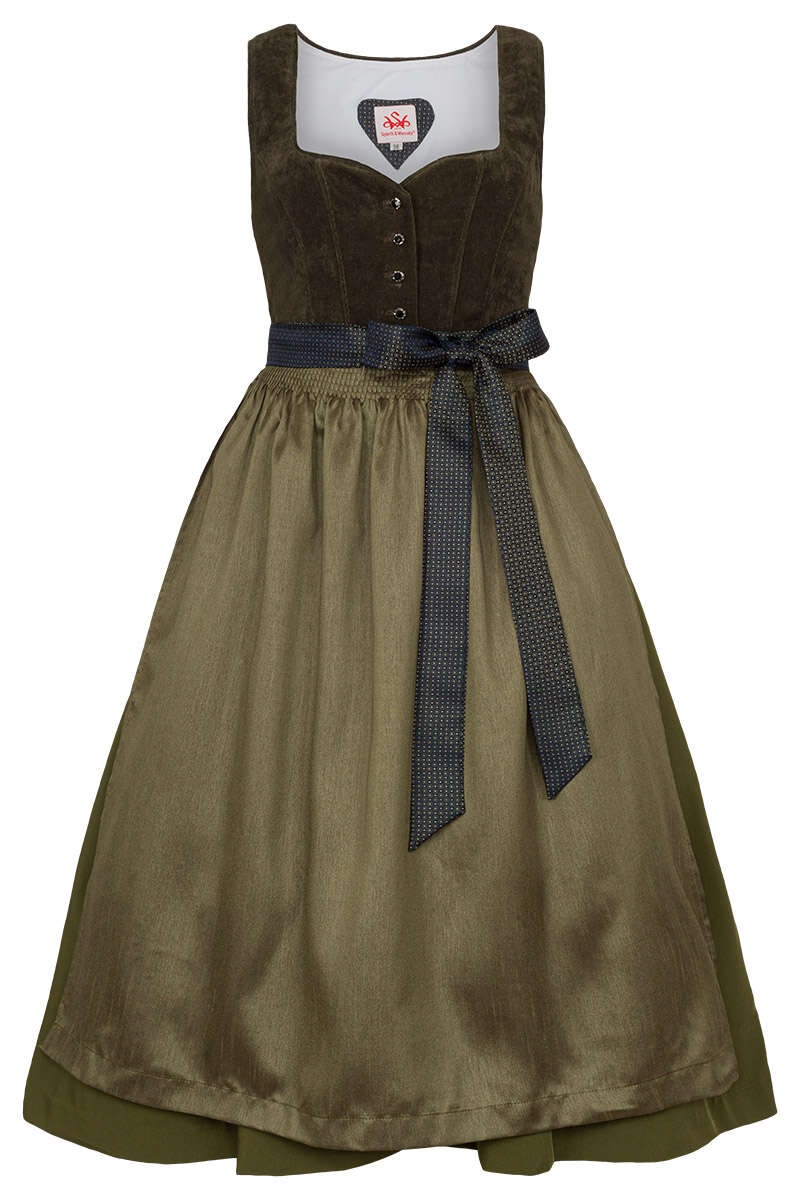 Dirndl lang mit Babycord-Oberteil oliv