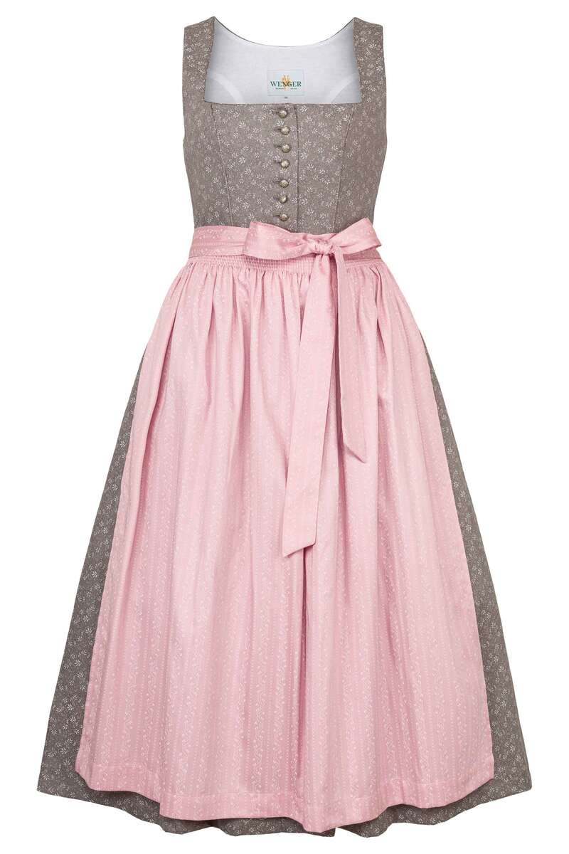 Baumwolldirndl lang grau rosa