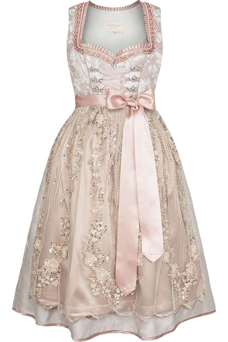 Midi-Dirndl mit Spitzenschrze beige