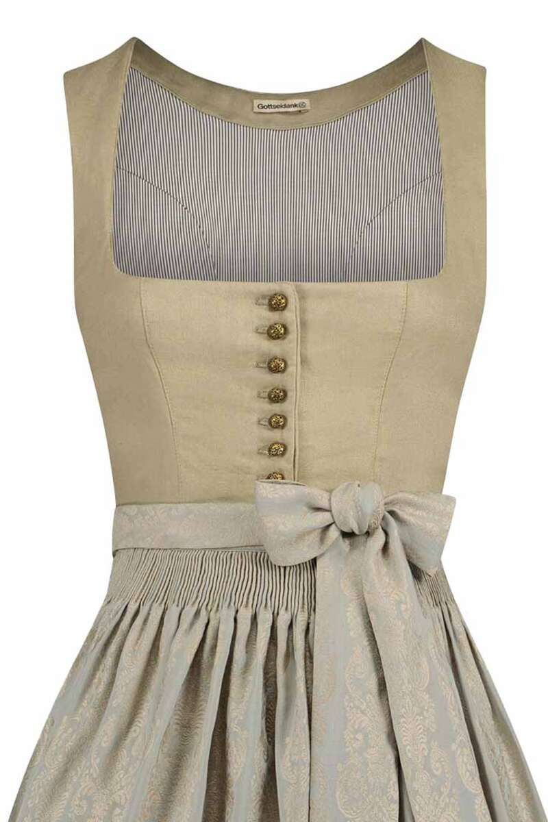 Leinen-Dirndl Goldfarbene Knpfe chamois salbeigrn Bild 2