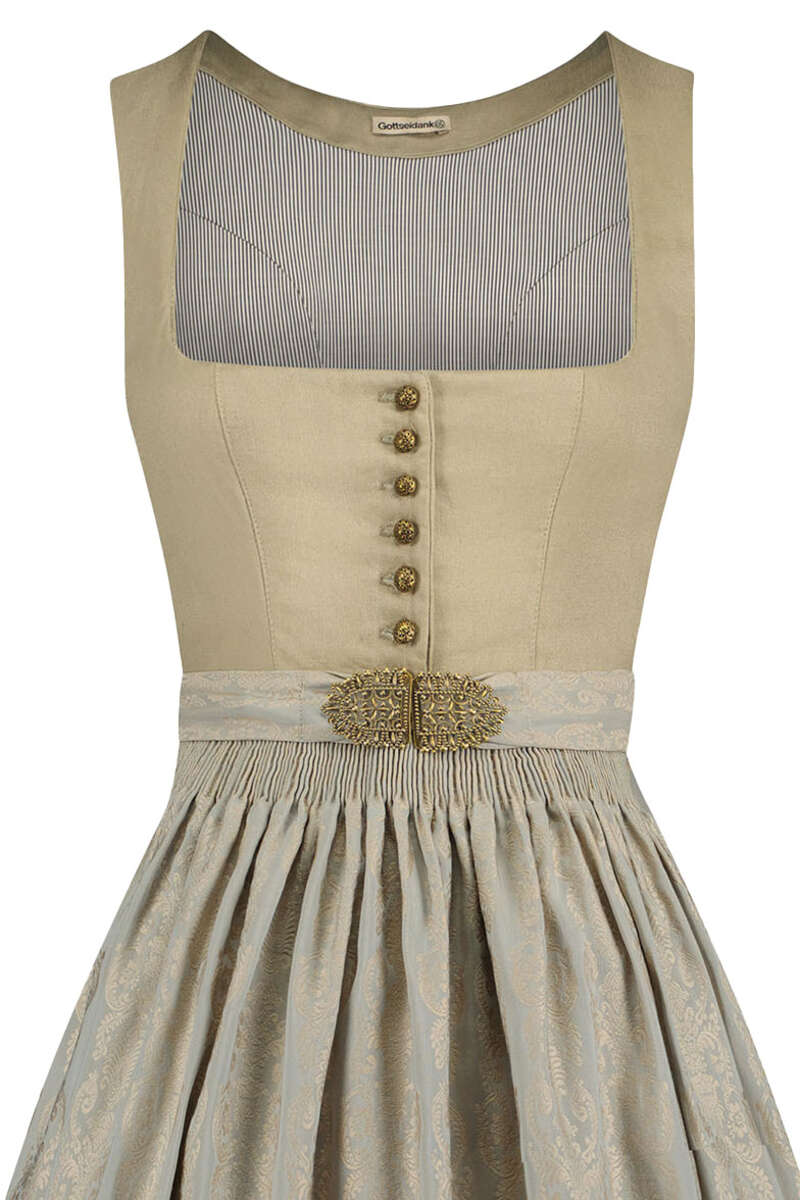 Leinen-Dirndl Goldfarbene Knpfe chamois salbeigrn Bild 2