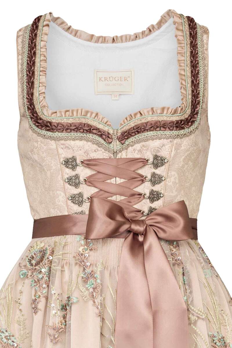 Dirndl Midi mit transparenter Schrze beige Bild 2