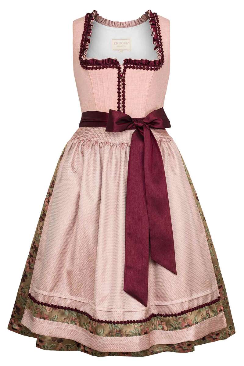 Midi-Dirndl mit Schchen und Blumenmuster altrosa