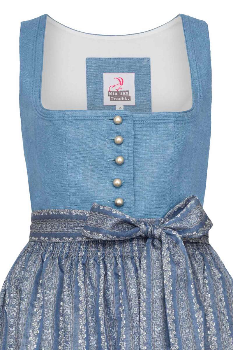 Leinendirndl Midi mit Blumenrankenmuster Blau Bild 2