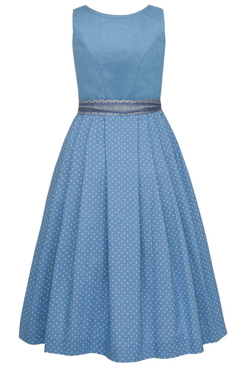 Leinendirndl Midi mit Blumenrankenmuster Blau Bild 2