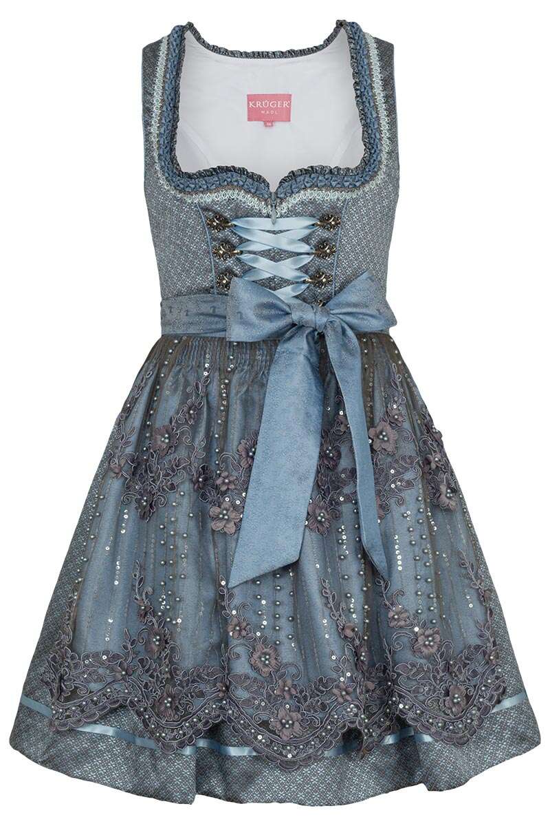 Mini-Dirndl mit Spitzenschrze blau