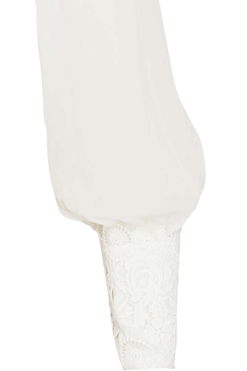 Dirndl-Bluse transparent mit Spitzenbesatz langarm ecru Bild 2