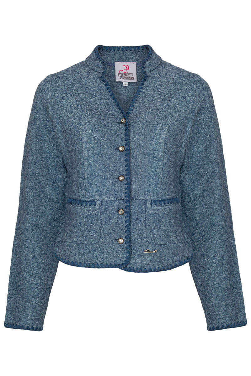 Trachtenjacke mit Stehkragen Dirndljacke jeansblau meliert