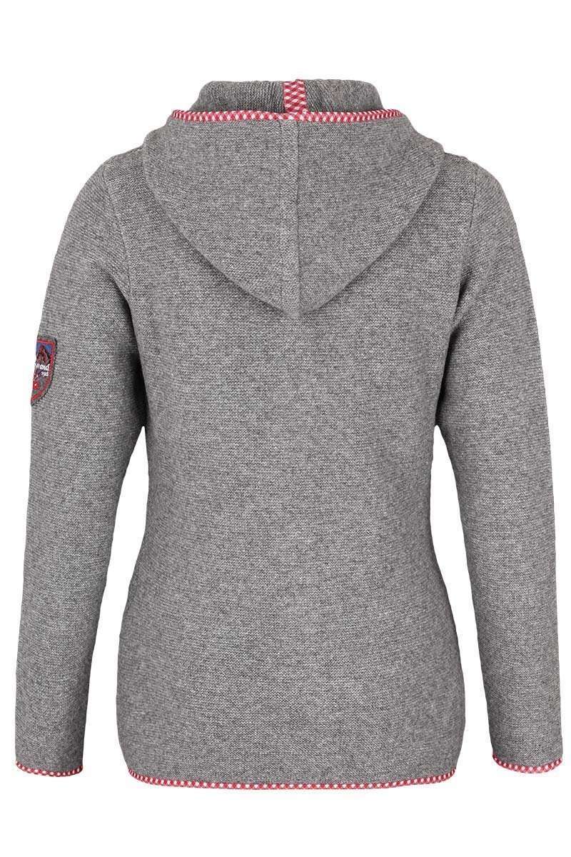 Damen Trachtenstrick-Jacke mit Kapuze grau rot lang Bild 2
