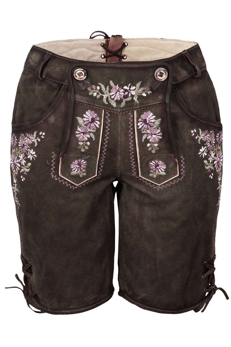 Damen Lederhose kurz mit Stickerei braun Bild 2