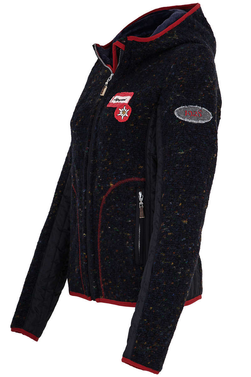Damen Trachten-Jacke kurz mit Kapuze marine rot Bild 2